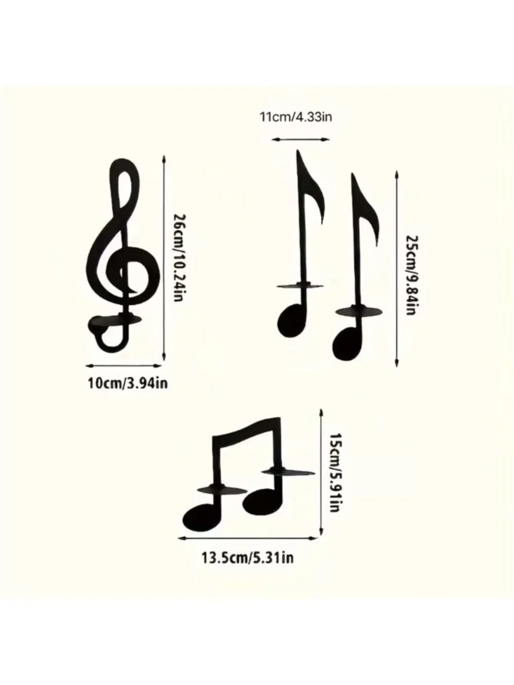 Music Note Wall Candle Sconces With Mikasa LED Tealights Set Of 4 Black Minimali